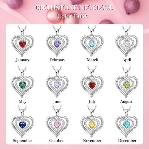 Miniatura 6 de Birthstone Jewelry Heart Pendant Necklace for Birthday Anniversary Presents for Mother's Day, Valentine's Day, Christmas Gemstone Necklaces for Her