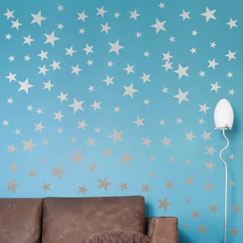 Miniatura 2 de Calcomanías de vinilo con diseño de estrellas para cuarto de bebé, dormitorio, habitación de niños o niñas, sala de juegos, aula, sala de estar Plata
