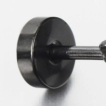 Miniatura 4 de 2 aretes de acero para hombre y mujer, diseño de remolino negro con esmalte blanco, tapones falsos para los oídos, Metal Acero aleado, no aplica