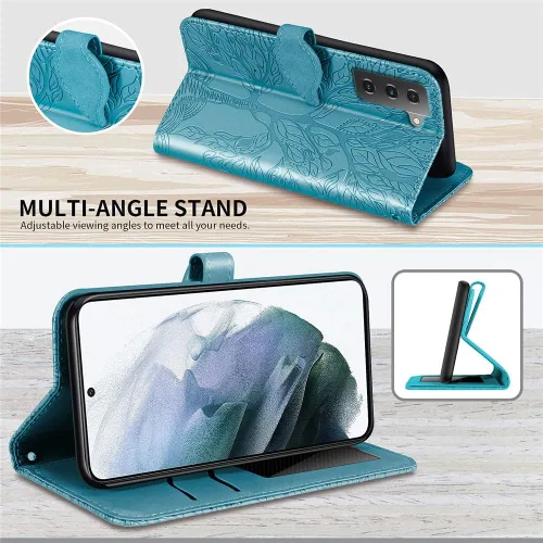 Miniatura 4 de Funda para Samsung Galaxy S22, funda tipo cartera para Samsung S22, piel sintética de alta calidad, con soporte para tarjetas, ranuras para muñecas