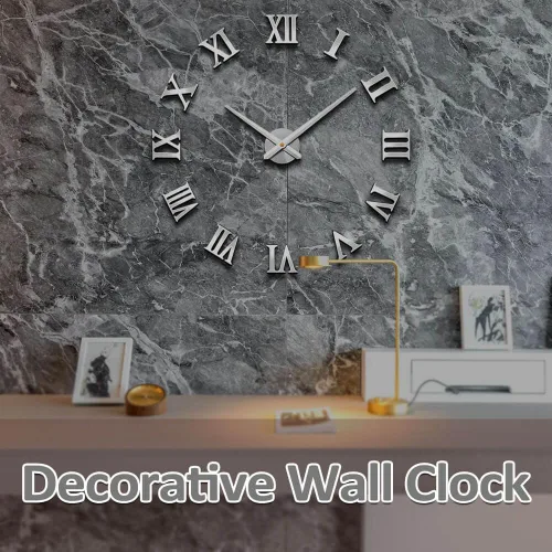 Miniatura 2 de Mintime - Reloj de pared sin marco, adhesivo acrílico 3D, números romanos, arte moderno, kit de piezas para decoración del hogar para sala de estar