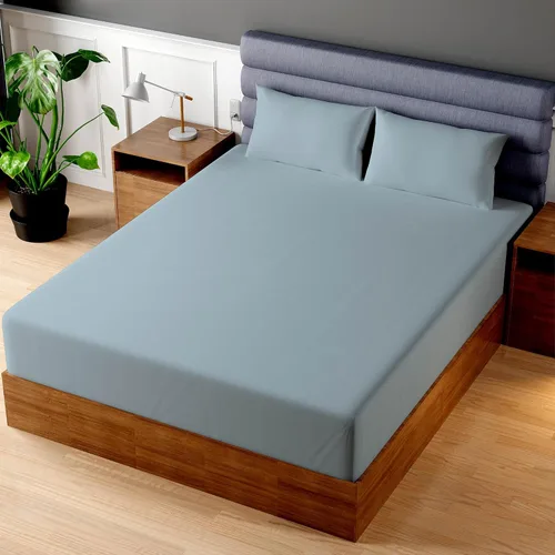 Superity - Sábana bajera ajustable de lujo de calidad hotelera para cama Queen corta, 100% algodón, ultrasuave, amigable con la piel e Azul