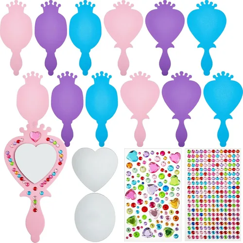 Miniatura 10 de Liliful Paquete de 12 kits de espejo de espuma princesa, decora tus propios espejos de princesa, suministros para fiestas infantiles, juguetes