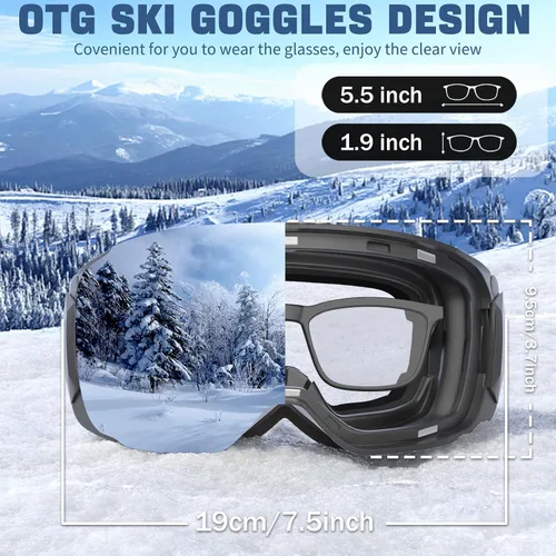Miniatura 5 de COOLOO Snow/Ski Goggles, Snowboard Goggles for Men Women Youth -OTG, Magnetic Lens Frameless Anti Fog 100% UV Protection