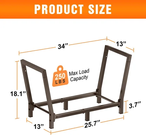Miniatura 3 de Estante de leña de 34 pulgadas para exteriores e interiores, soporte de almacenamiento de madera de 2.7 pies, soporte de madera resistente