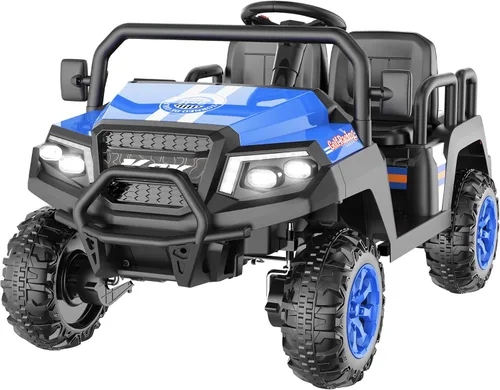Coche eléctrico para niños, juguetes de 24 V y 4 plazas con control remoto para padres, suspensión de 4 ruedas, capacidad máxima de peso de 220 Azul