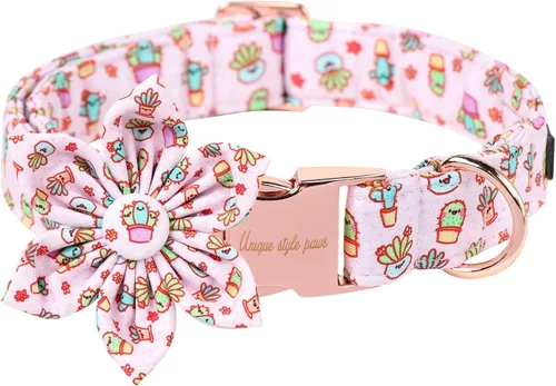 Miniatura 7 de Unique style paws Collar de perro con flor, collar de perro ajustable, patrón de flores, collar duradero para mascotas para perros pequeños, Flor