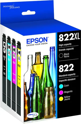 Miniatura 3 de Epson T822 DURABrite Ultra Ink Paquete combinado de cartuchos de color negro y estándar de alta capacidad (T822XL-BCS) y cartucho negro de capacidad