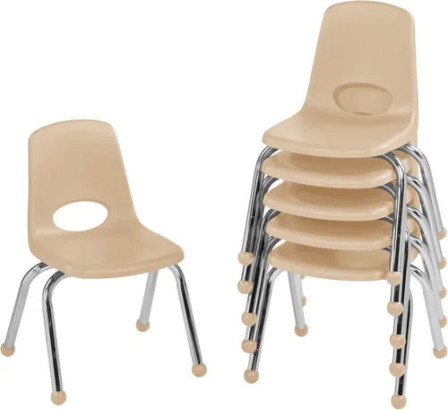 Miniatura 74 de FDP 16" Silla apilable escolar, silla de estudiante apilable con patas de acero cromado y ruedas; para aprendizaje en casa o en el aula - Gris claro