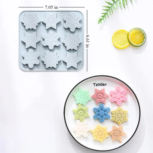 Miniatura 3 de Molde de silicona de 18 cavidades para congelar copos de nieve y chocolate, 3 formas diferentes, antiadherentes, moldes para hornear para hacer