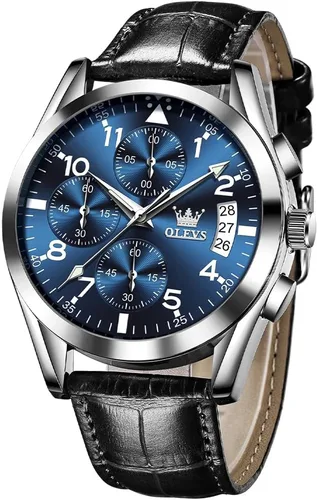 Miniatura 30 de OLEVS - Relojes para hombre, de cuero marrón, caja dorada, analógico, de cuarzo, de moda, para negocios, reloj de vestir, con fecha, luminoso