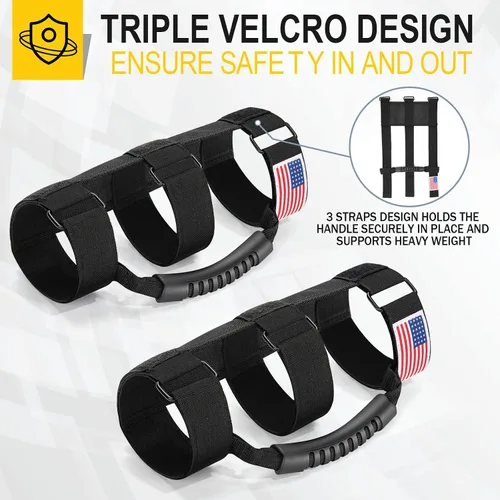 Miniatura 5 de moveland Asas de agarre de barra enrollable con bandera de Estados Unidos, 2 asas de agarre para accesorios Jeep Wrangler JL, JK, TJ, YJ y Jeep Negro