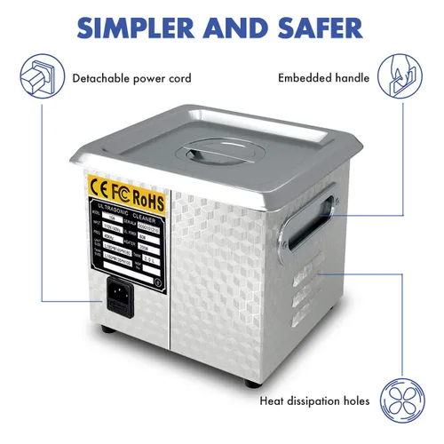 Miniatura 4 de Limpiador ultrasónico de piezas de 200 W calentado 2L (capacidad líquida de 1.5L) para carburadores pequeños, inyectores, pistolas, balas de latón