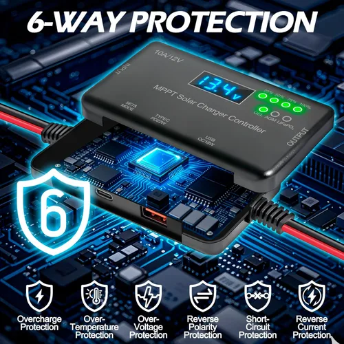 Miniatura 3 de Controlador de carga solar MPPT de 10 A, 12 V, 30 V máximo COV 22 W tipo C y 18 W USB de carga rápida LCD, protección múltiple Controlador