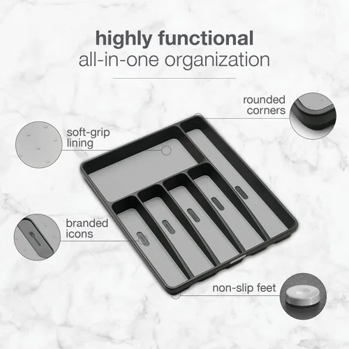 Miniatura 3 de madesmart Bandeja clásica grande para cubiertos, granito, colección clásica, 6 compartimentos, organizador de cajones de cocina, forro de agarre