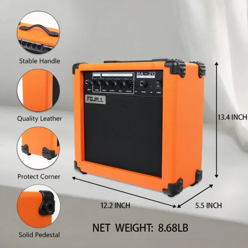 Miniatura 3 de Amplificador de guitarra eléctrica de bajo de 20 W FOJILL, amplificador de práctica, rendimiento, escenario, pequeño, portátil, de viaje con Naranja