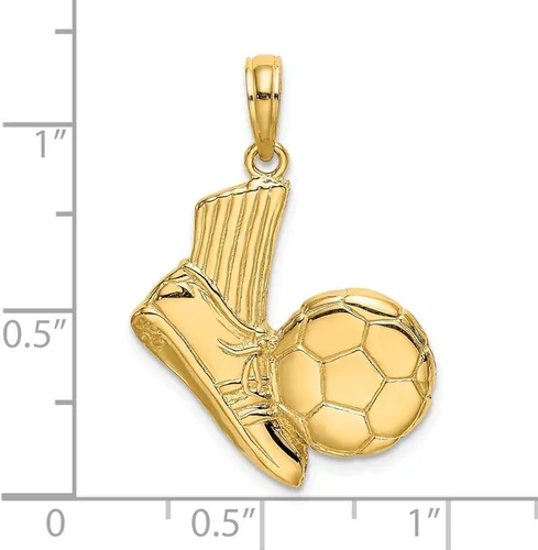Miniatura 2 de Colgante de oro amarillo macizo de 14 quilates, diseño de balón de fútbol 2-D, 0.748in