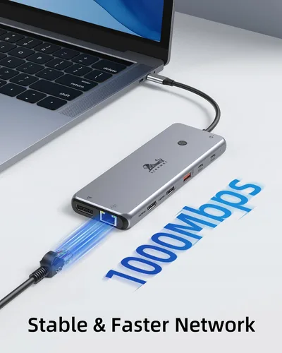 Miniatura 7 de Estación de acoplamiento USB C 13 en 1, monitor doble, pantalla triple, 8 puertos USB C/A, Ethernet, audio, concentrador USB C LIONWEI para MacBook