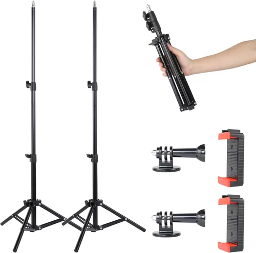 Miniatura 8 de UTEBIT Paquete de 2 soportes de luz para fotografía, soporte de iluminación de aluminio ajustable de 45 pulgadas/3.7 pies con abrazadera