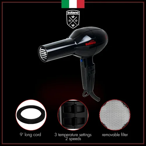Miniatura 2 de Solano Vero Ceramic - Secador de pelo iónico, antiencrespamiento, suavidad y brillo, secador de cerámica de alto rendimiento de 1600 W, secador