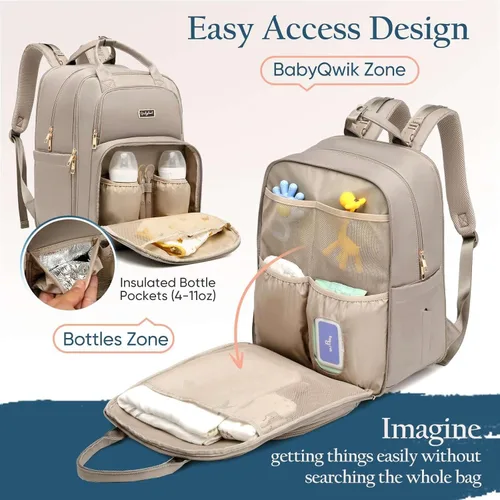 Miniatura 4 de Mochila para pañales Qualyphant - Bolsa de pañales extra grande para dos niños gemelos (expandible 30-38L) - Mochila de viaje para bebé con marrón