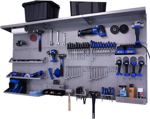 Miniatura 37 de OmniWall Weekend Warrior XL - Sistema de organización de pared de metal (negro/azul)