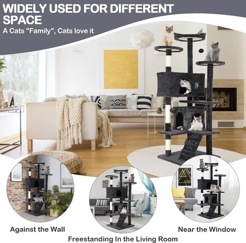 Miniatura 5 de Árbol para gatos de varios niveles de 54 pulgadas de alto, muebles con 3 postes rascadores, 3 plataformas de soporte, 2 condominios, torre con Gris