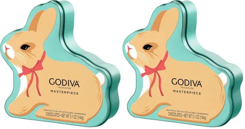 Miniatura 7 de Godiva Masterpieces - Lata de conejo de Pascua, leche surtida y chocolate negro con ganache y caramelo, regalos de chocolate gourmet de Pascua