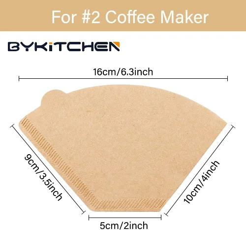 Miniatura 2 de BYKITCHEN Filtros de café en cono, juego de 200 unidades, tamaño 2, papel de cono de filtro de café, filtros de papel natural sin blanquear
