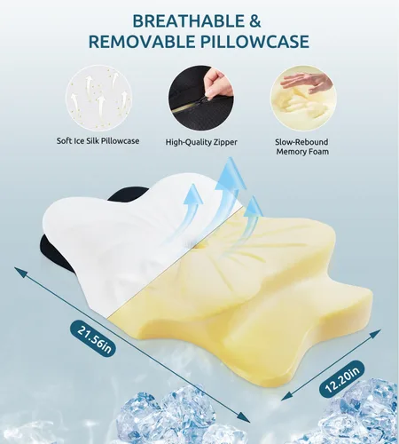 Miniatura 6 de Almohada Cervical para Cuello y Hombro, Almohadas de Contorno Ergonómico de Espuma Viscoelástica para Dormir con Funda de Almohada Lavable, Almohada