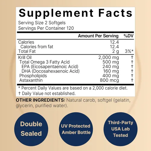 Miniatura 2 de NatureBell Aceite de krill antártico 2000mg suplemento, 240 softgels, 3 veces más potente fuente natural de omega-3, EPA 240mg + DHA 160mg +