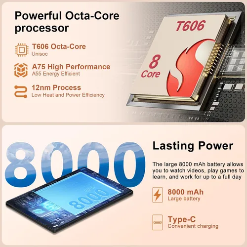 Miniatura 2 de Tablet de 10 pulgadas, 22 GB de RAM+128 GB ROM+1 TB Expand, Android 14 Tablet con teclado y mouse, batería de 8000 mAh, pantalla IPS de 1280 x 800
