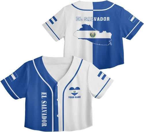 Miniatura 13 de Custom El Salvador Crop Top Baseball Jersey Camisa Salvadoreña Salvadoreña Camisa para Mujer Camisas De El Salvador para Mujer Blc9