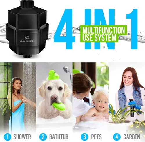 Miniatura 7 de AquaHomeGroup Filtro de ducha de 20 etapas, reduce el cloro, los metales pesados y los sedimentos, vitamina C y E, alto rendimiento, ajuste Negro