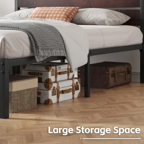Miniatura 5 de Fluest Base de cama Queen con cabecero y estribo, con almacenamiento debajo de la cama, sistema de soporte totalmente metálico, no necesita somier