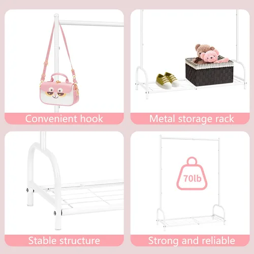 Miniatura 5 de Perchero de ropa para niños, estante de almacenamiento de disfraces para niños, pequeño estante de ropa con estante de almacenamiento de metal