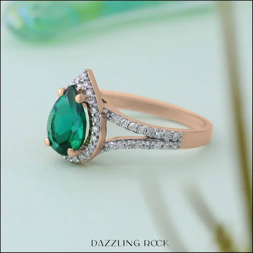 Miniatura 16 de Dazzlingrock Collection Anillo de compromiso con forma de lágrima y diamante blanco natural redondo de 0.45 quilates con halo de diamantes blancos