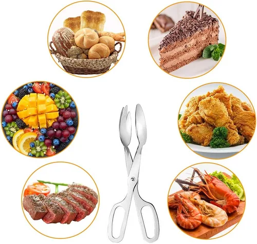 Miniatura 5 de Paquete de 2 pinzas para bufé, pinzas de ensalada de acero inoxidable, pinzas para servir para cocina del hogar, pasteles, pan, catering, fiesta