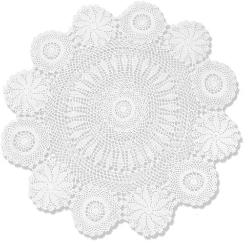 Miniatura 7 de Hetao Mantel redondo de ganchillo 100% algodón hecho a mano, fundas de mesa de encaje, beige, 27 pulgadas