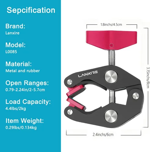 Miniatura 8 de Soporte de micrófono Super Clamp con tornillo de 1/4 a 5/8 pulgadas, compatible con micrófonos o accesorios de fotografía, carga máxima de 4.4