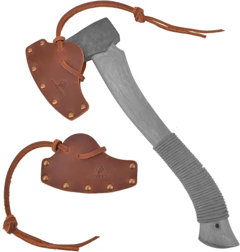 Miniatura 14 de Funda de cuero duradera para hacha, cubierta de cabeza de hacha, protector de hoja de hacha, herramienta de camping Marrón