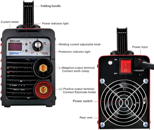 Miniatura 6 de HONE ARC – Soldadora 110V/220V, Soldador de palo real de 140Amp, máquina de soldadura digital IGBT inversor con pantalla LCD, arranque en caliente