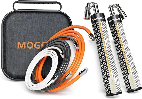 Cuerda de Saltar con Peso para Hombres y Mujeres - Cuerdas de salto pesadas intercambiables de 1/5 lb, 1/4 lb, 1/2 lb - Giro de 360 Grados - Blanco