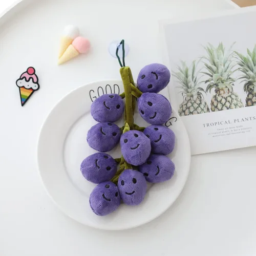 Miniatura 3 de Juguete de peluche de uva de frutas, adornos de uvas, lindos accesorios de automóvil, decoración colgante de espejo retrovisor (morado)