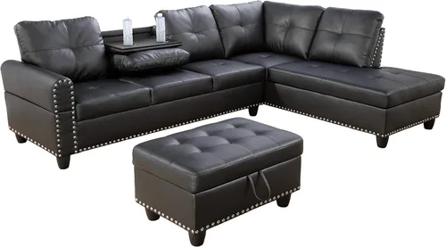 Miniatura 13 de Star Home Living Sofás otomanos seccionales, 97.2 pulgadas de ancho x 69.3 pulgadas de profundidad x 32.3 pulgadas de alto, negro