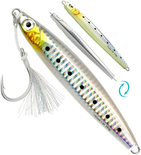 Miniatura 10 de OCEAN CAT Señuelos de pesca con jigging de paso lento, kit de plantillas brillantes para pesca en agua salada con ayuda de anzuelo lento, anzuelo