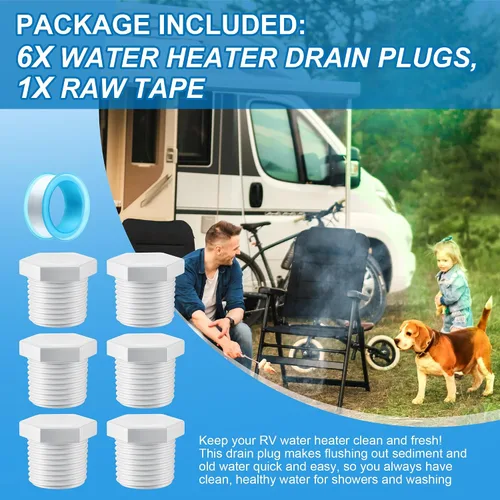 Miniatura 7 de Frienda 6 piezas tapones de drenaje para calentador de agua caliente de RV con cinta, tapón de drenaje NPT de 1/2 pulgada, tapón de drenaje