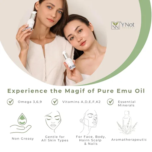 Miniatura 6 de Y Not Natural Aceite de emú puro – Humedad orgánica para cara, cuerpo, cabello, cuero cabelludo y uñas, rico en Omega 3-6-9, vitaminas y minerales