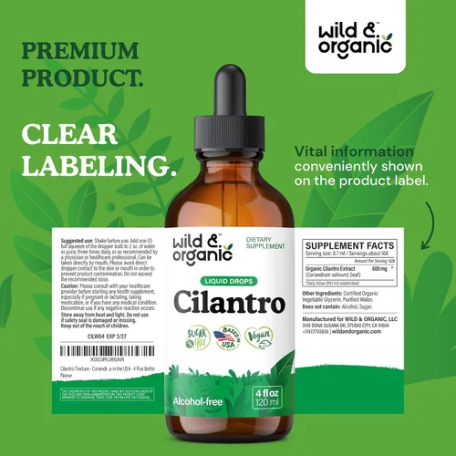 Miniatura 9 de Wild & Organic Tintura de cilantro - Gotas de desintoxicación de hierbas con extracto de cilantro - Suplemento líquido de hoja de cilantro - Gotas