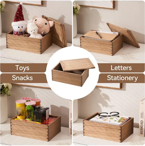 Miniatura 5 de KIRIGEN Caja de Almacenamiento de Madera con Tapa - Cajas Decorativas para Manualidades, Costura, Recuerdos, Memoria - Caja de Almacenamiento